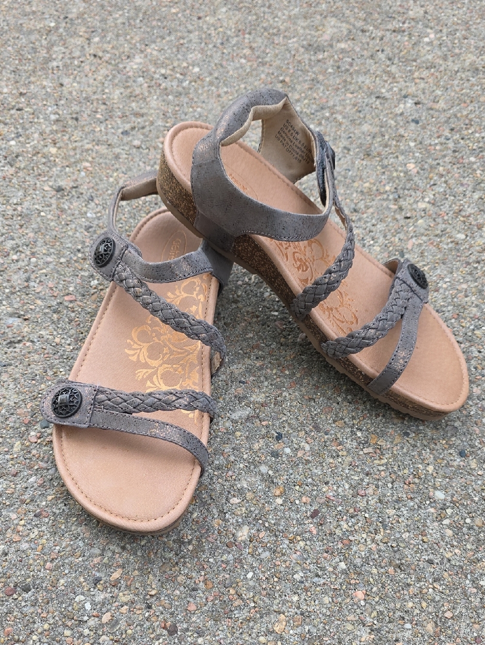 Aetrex Jillian Braided Quarter Strap Leather Sandals Size 8.5